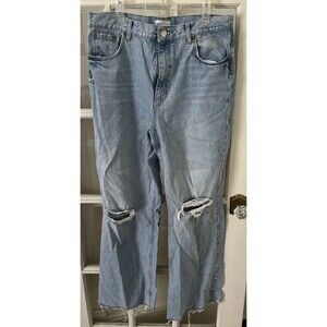 Zara Jeans Women's 14 High Waisted Light Wash Ripped Wide Leg